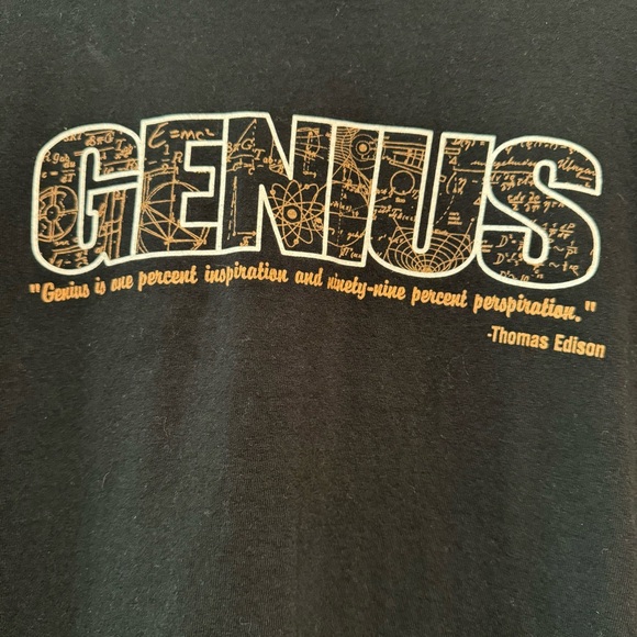 5/25 Men’s Plus Size Black Tshirt featuring a “Genius” quote from Edison. - Picture 2 of 5